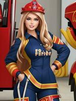 Barbie in Firefighter Dress AI Generative photo