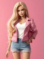 Barbie Doll Cute Blond Girl Pink Outfit Pink Wallpaper AI Generative photo