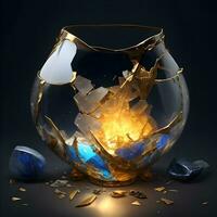 Resplendent Revival The Optimistic Alchemy of Kintsugi Caldron AI Generative photo