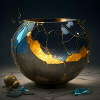 Resplendent Revival The Optimistic Alchemy of Kintsugi Caldron AI Generative photo