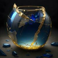 Resplendent Revival The Optimistic Alchemy of Kintsugi Caldron AI Generative photo