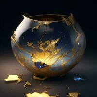 Resplendent Revival The Optimistic Alchemy of Kintsugi Caldron AI Generative photo