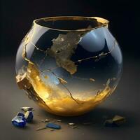 Resplendent Revival The Optimistic Alchemy of Kintsugi Caldron AI Generative photo