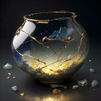 Resplendent Revival The Optimistic Alchemy of Kintsugi Caldron AI Generative photo