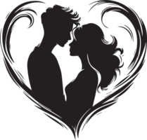 silhouette de une aimant couple dans une en forme de coeur Cadre ou une cœur en forme de image dans une la Saint-Valentin journée vecteur sur une transparent Contexte png