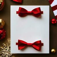 Blank paper card with Christmas Decoration objects  around - Generated image photo