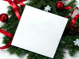 Blank paper card with Christmas Decoration objects  around - Generated image photo