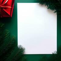 Blank paper card with Christmas Decoration objects  around - Generated image photo