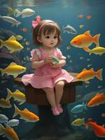 Baby and Fish AI Generative photo
