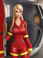 Barbie en bombero vestir ai generativo foto