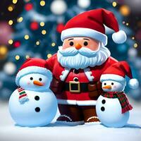 santa claus with snowman greeting - Generated image photo