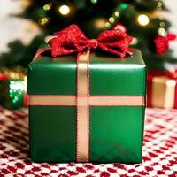 Gift box under decorated christmas tree - Generated image photo