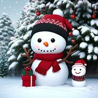 cute little snowman on snow - Generated image photo