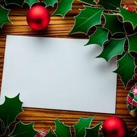 Blank paper card with Christmas Decoration objects  around - Generated image photo