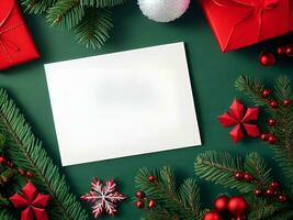 Blank paper card with Christmas Decoration objects  around - Generated image photo