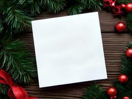 blanco papel tarjeta con Navidad decoración objetos alrededor - generado imagen foto