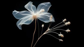 Beautiful flowers isolated on black background. Floral design element. Generative AI photo