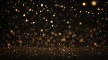 Abstract gold bokeh on black background. Christmas and New Year concept. Generative AI photo