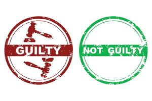 Rubber stamp guilty and not guilty. Court judicial verdict, stamp badge not guilt. Vector illustration
