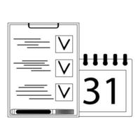 Organization of planning in linear style. Plan development, thin line calendar and checklist, vector illustration