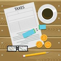 Taxes for crypto currency. Business finance, payment bitcoin, for mining. Vector illustration