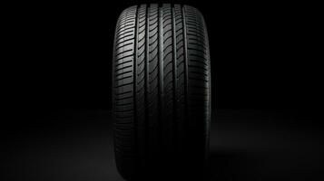 Car tire on black background. 3D illustration. Side view. Generative AI photo