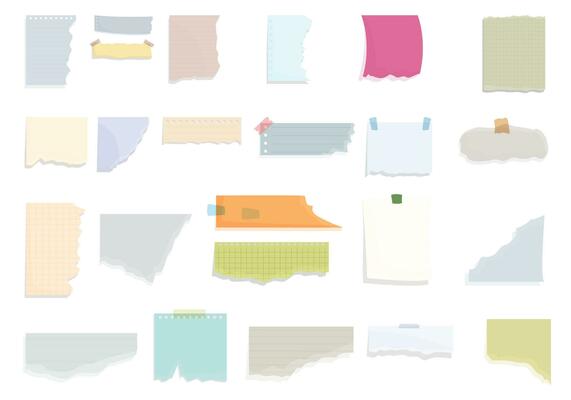 Rip note sheet strip icons set cartoon vector. Torn paper edge