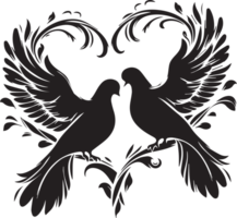 silhouettes couple de une mignonne des oiseaux dans cœur forme pour aimant sur la Saint-Valentin journée vecteur sur une transparent Contexte png