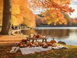 ThanksGiving Autumn and Pumpkin Leaves Fall AI Generative photo