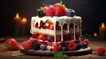 Delicious Berry Cake on a Plate AI Generated photo