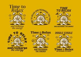 Time to relax. Alarm clock mascot character in meditation pose vector