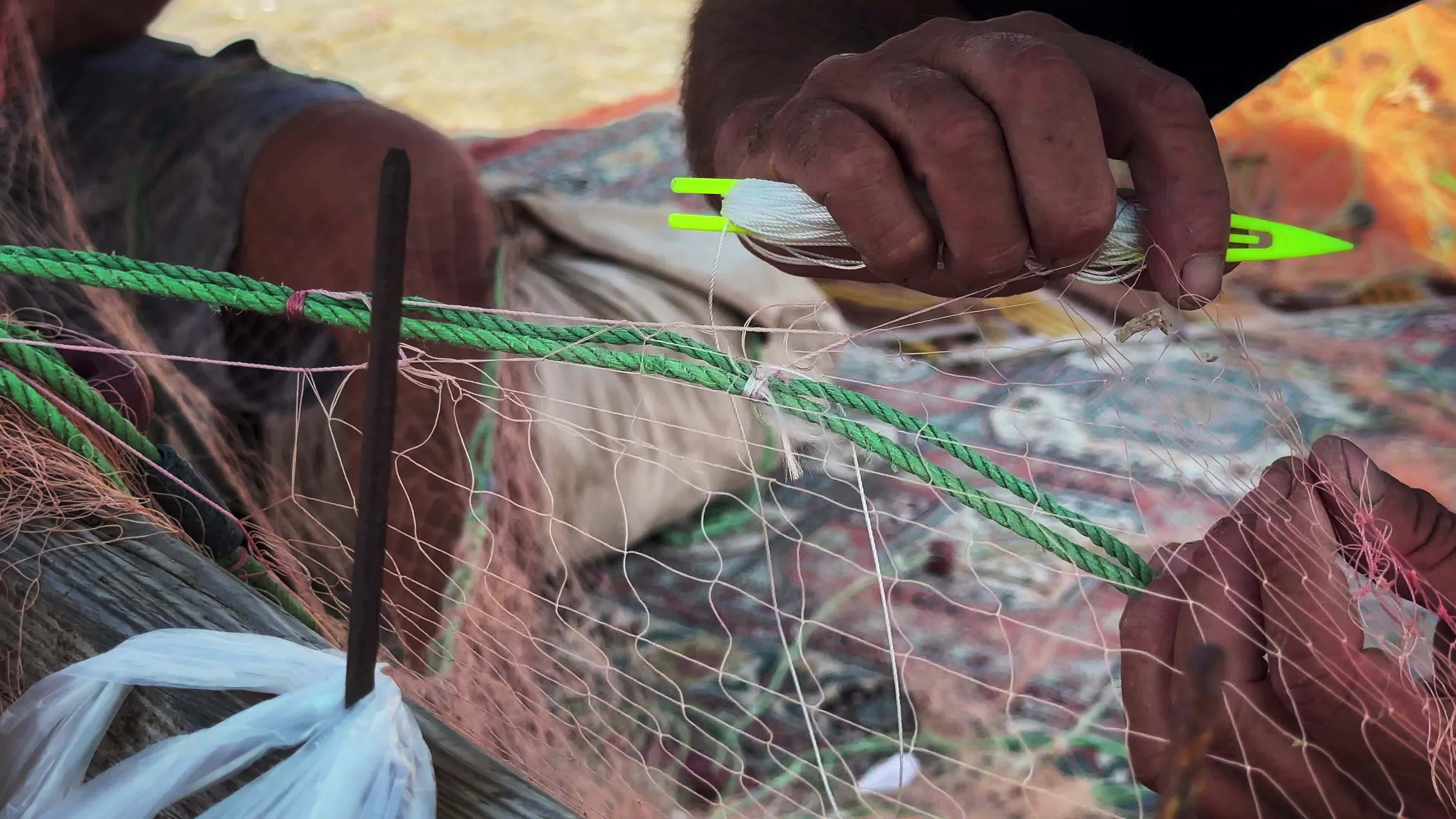 Fisherman Repairs Fishnets Fishing Lines 34328221 Stock Video at Vecteezy