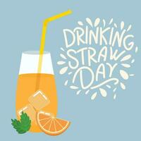 Drinking straw day banner. Handwriting square banner Drinking straw day calligraphy lettering. Hand drawn vector art.