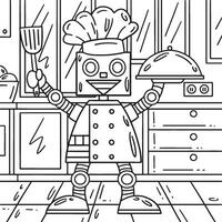 Robot Chef Coloring Page for Kids vector