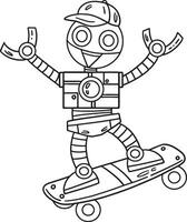 Robot Skateboarding Isolated Coloring Page vector