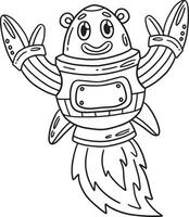 Robot with Rocket Booster Isolated Coloring Page vector