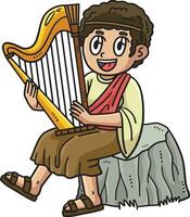 Christian David Playing the Harp Cartoon Clipart vector