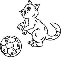 gato jugando fútbol aislado colorante página para niños vector