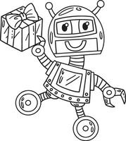 Robot with a Present Isolated Coloring Page vector