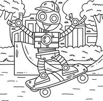 Robot Skateboarding Coloring Page for Kids vector