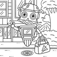 Floating Robot with a Bag Coloring Page for Kids vector