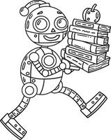 Robot Carrying Books Isolated Coloring Page vector