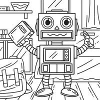 Robot with Book and Pencil Coloring Page for Kids vector