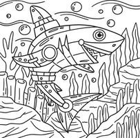Robot Shark Coloring Page for Kids vector