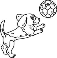 perro jugando fútbol aislado colorante página para niños vector