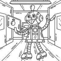 Robot with a Laptop Coloring Page for Kids vector