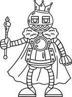 Robot with a Crown and Scepter Isolated Coloring vector