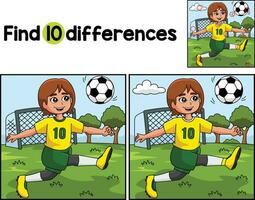 niña jugando fútbol encontrar el diferencias vector