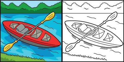 Kayak Coloring Page Colored Illustration vector