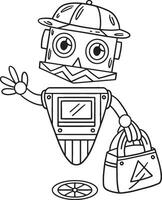 Floating Robot with a Bag Isolated Coloring Page vector